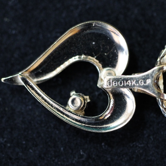 14K GF Vintage Gold Filled Heart  Diamond Pendant - Picture 4 of 7